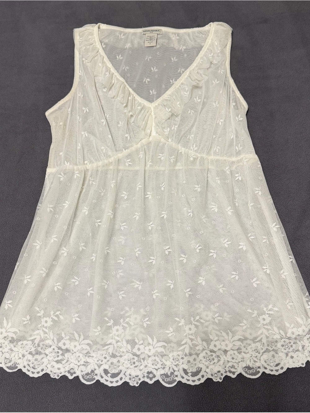 VTG Banana Republic Y2K Sleeveless Sheer Ivory Lace Babydoll Top, S